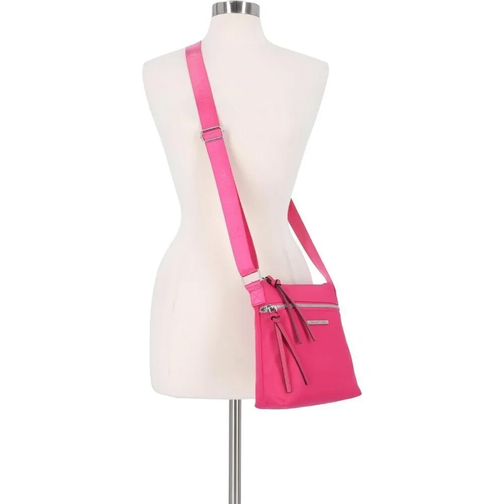 Women's Raspberry Nylon Crossbody Bag Purse with Adjustable Shoulder Strap
